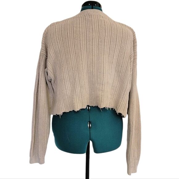 Eddie Bauer Crop Top Sweater Raw Hem Brown / Cream Cotton Knit Size XL - Picture 2 of 7